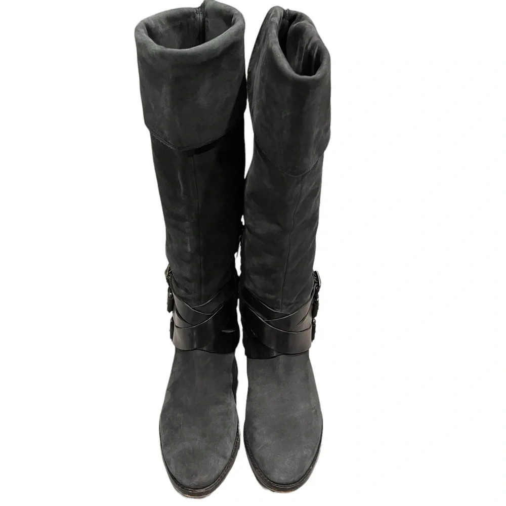 Sam Edelman Washed Black Pia Tall Nubuck Leather Riding Boots